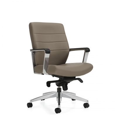 Global Luray Medium Back Faux Leather Chair w/Polished Base & Arms #6462LM-4-AN-A7