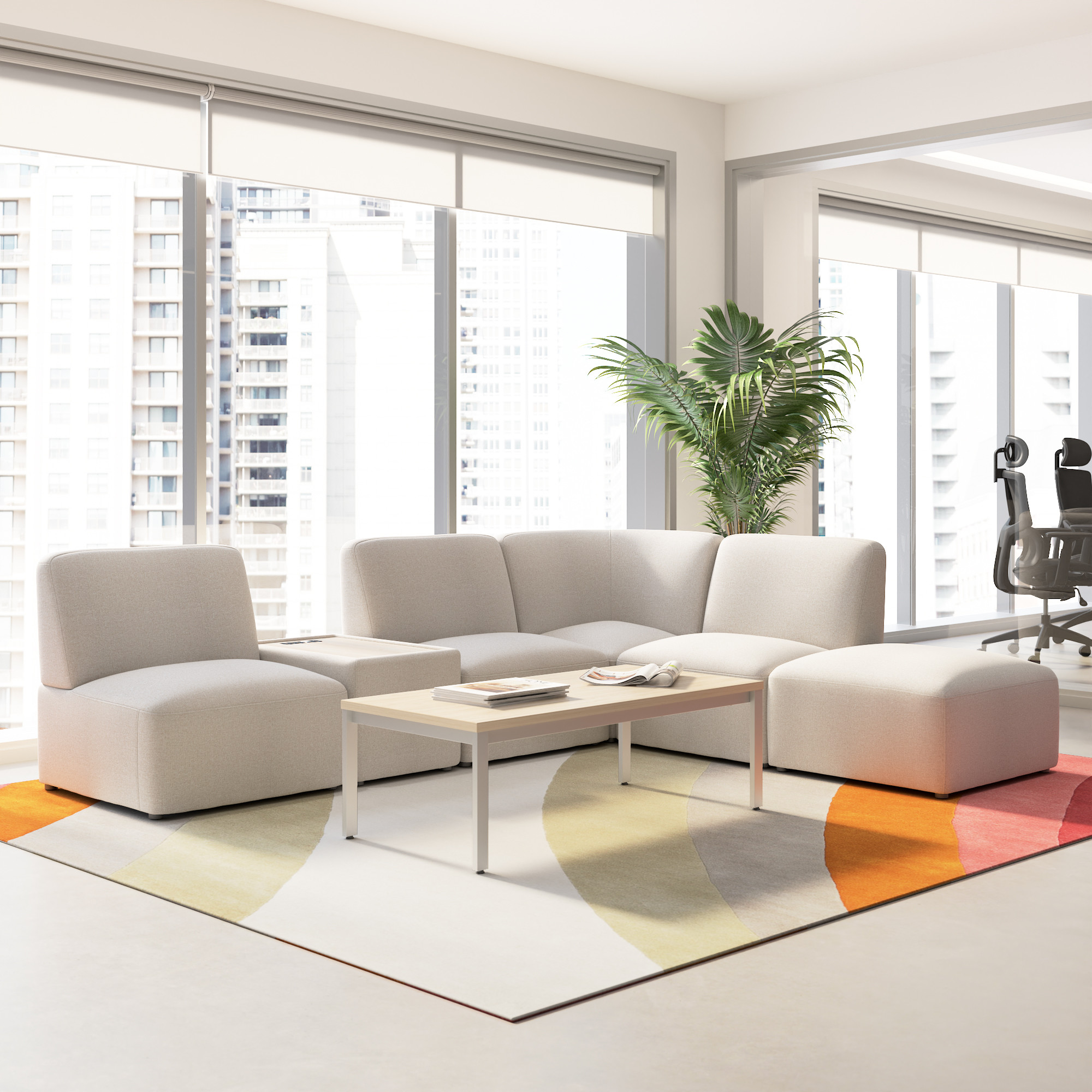 BBF Assemble Modular 5 Seater L Shaped Sectional with Charging Station in Oat Fabric