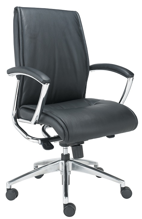 Corp Design Alto Black Leather Mid Back Chair w/Fixed Arms
