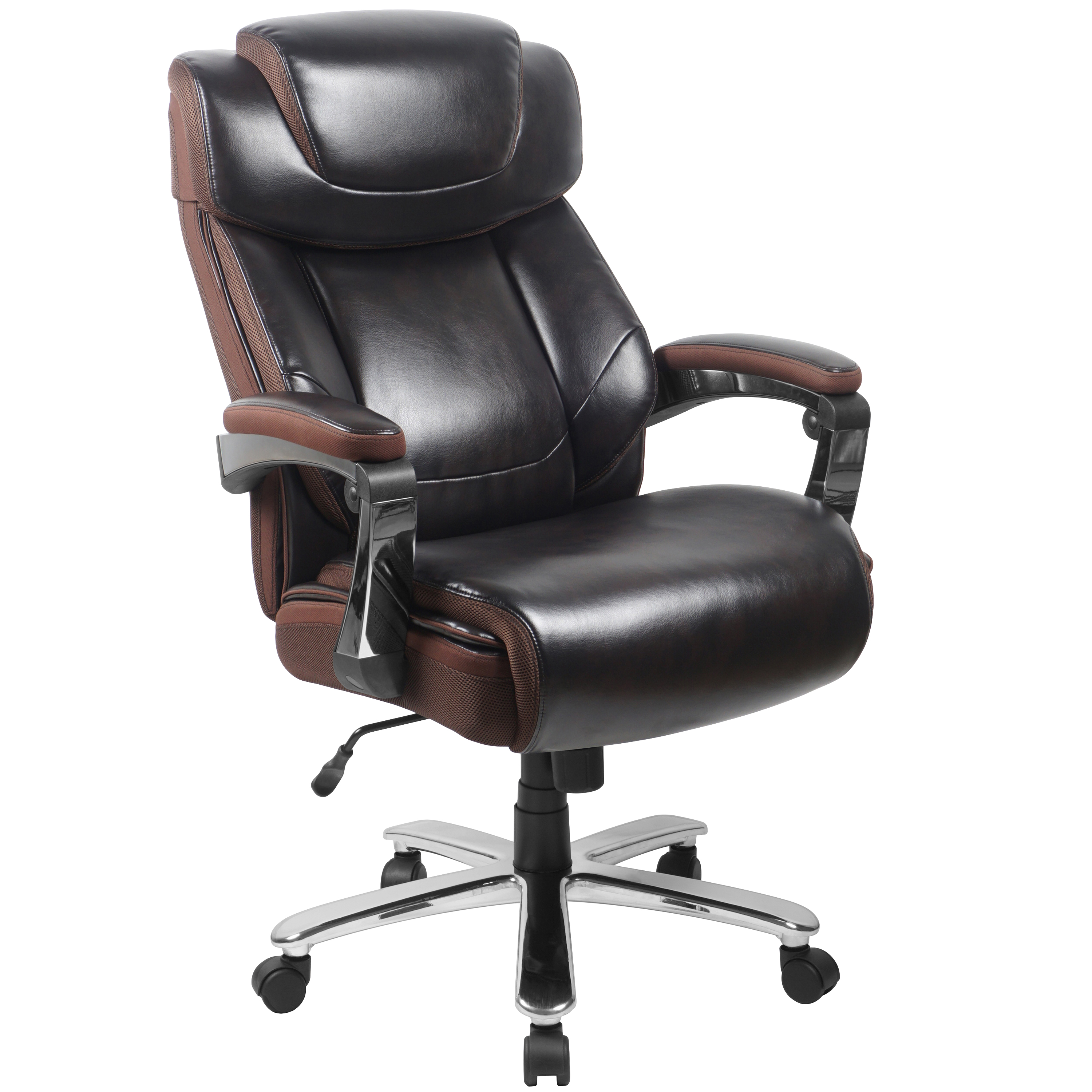 Flash HERCULES Series Big & Tall 500 lb. Rated Brown LeatherSoft Executive Swivel Ergonomic Office Chair with Adjustable Headrest - GO-2223-BN-GG 