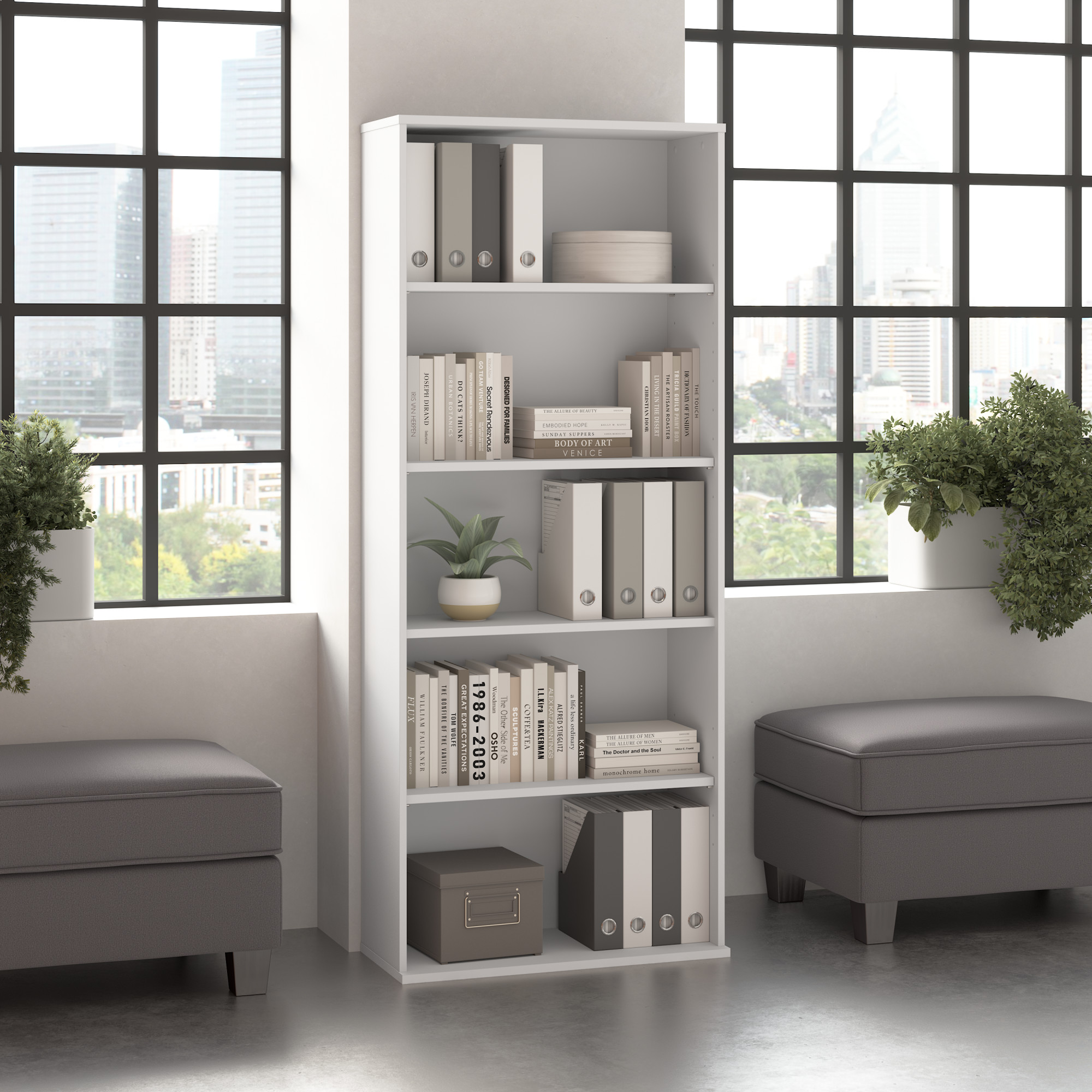 BBF Hustle Tall 5 Shelf Bookcase in White