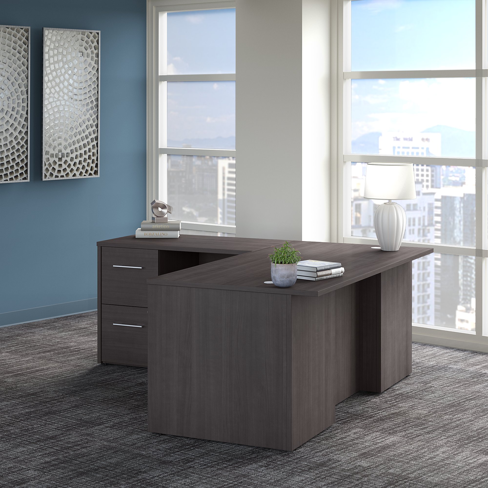 BBF Office 500 72W L Shaped Executive Desk with Drawers