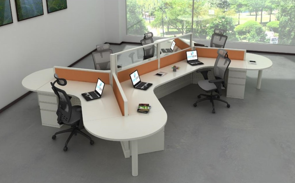 Open Plan 6 Pack 120 Degree Workstations Dogbone  Shape Typical 11