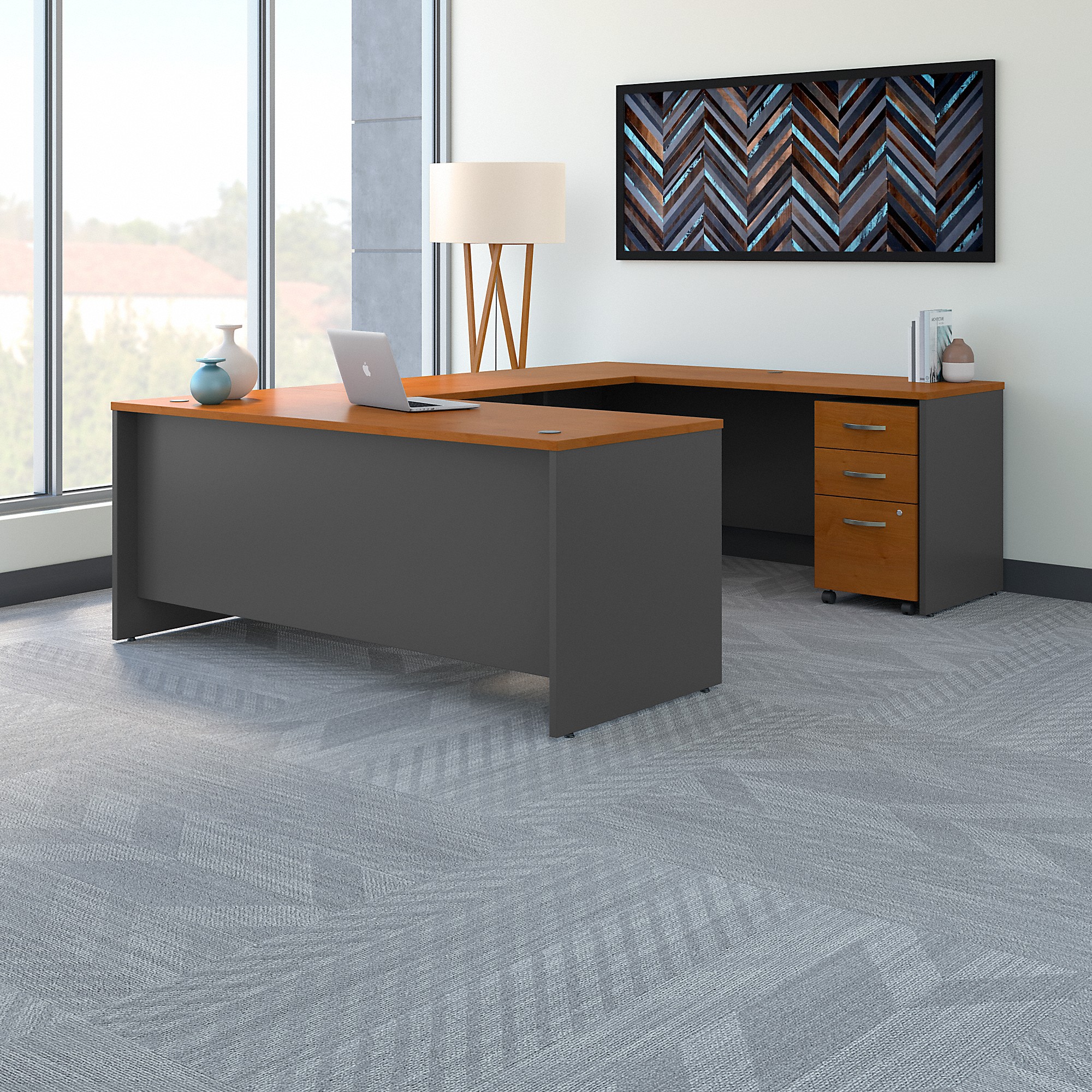 BBF Series C 72W x 30D U Shaped Desk with Mobile File Cabinet