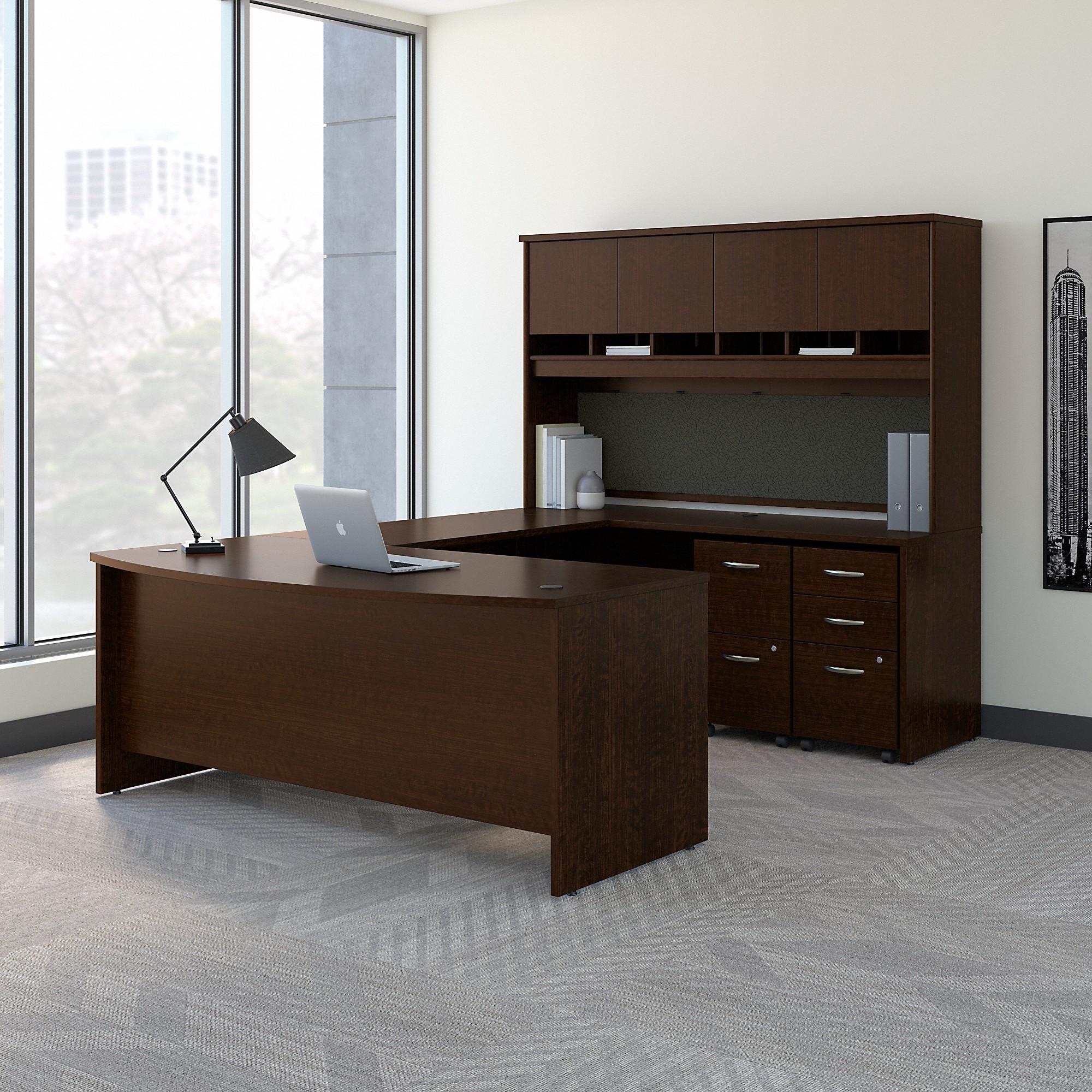 BBF Series C Bow Front U Shaped Desk with Hutch and Storage