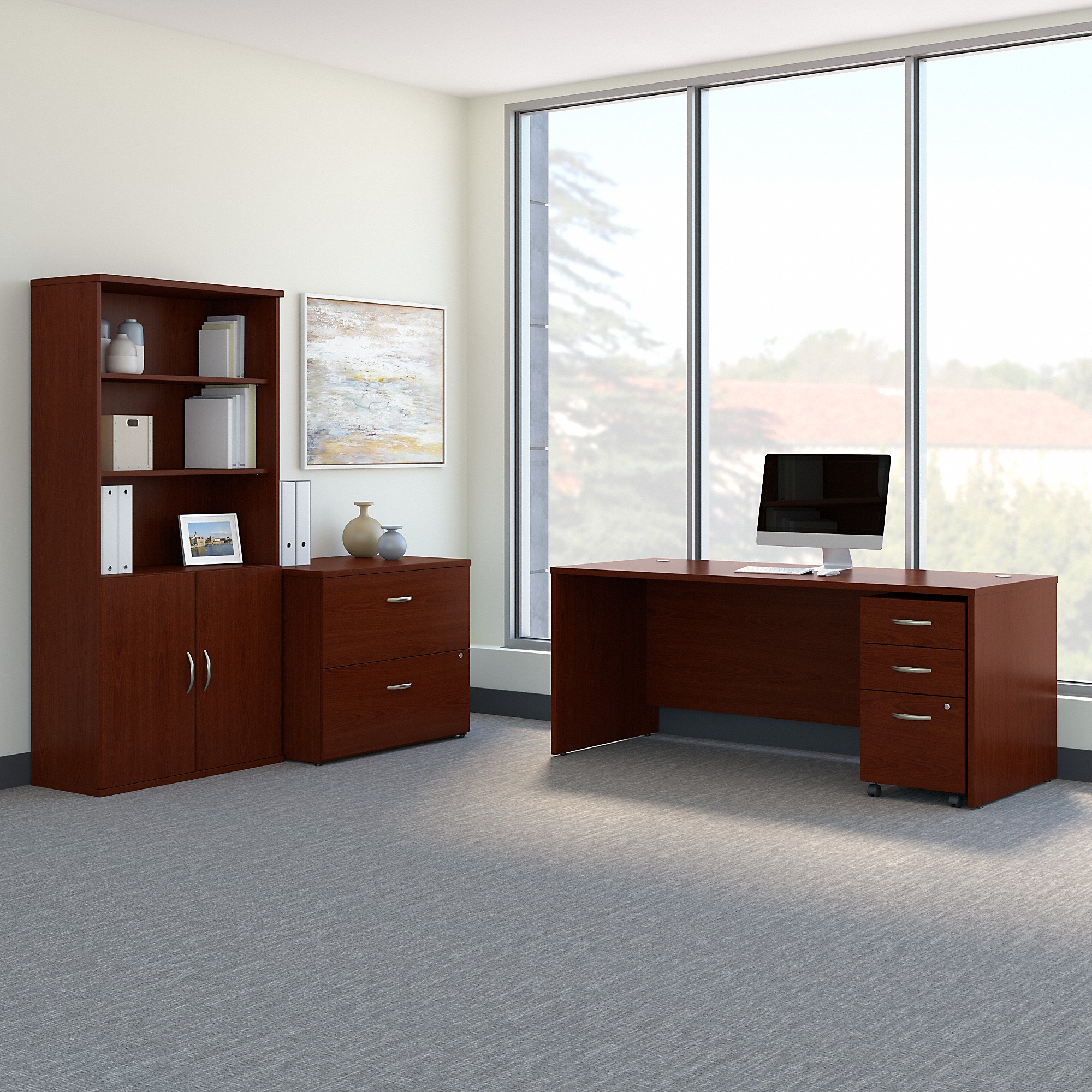 BBF Series C 72W Office Desk with Bookcase and File Cabinets