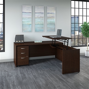 BBF Series C 72W x 30D 3 Position Sit to Stand L Shaped Desk with Mobile File Cabinet #SRC125MRSU