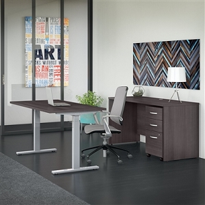 BBF Studio C 60W x 30D Height Adjustable Standing Desk, Credenza and Mobile File Cabinet #STC017SGSU